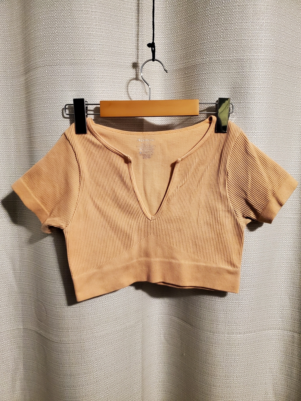 (4/$20) Revamped Ribbed V-Neck Tan Crop Top
